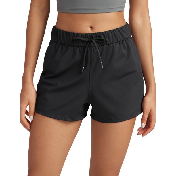 Shorts CRZ YOGA Stretch Mujer Tiro Medio Bolsillos Negro Talle S