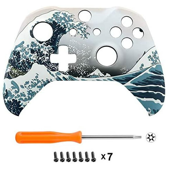 eXtremeRate® The Great Wave Patterned Faceplate Cover, Soft Touch Front Housing Shell Case, Comfortable Soft Grip