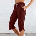 thumbnail image 2 of AherBiu Yoga Capri Pants for Women Slit 3/4 Length High Waisted Stretchy Athletic Jogging Capris with Pockets, 2 of 7