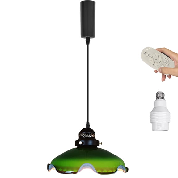 Kiven H Track Pendant Lightning with Remote Control,Adjustable Cord Length,Dimmable H Track Lighting Pendant Lights with , Green Glass Shade, Single Light