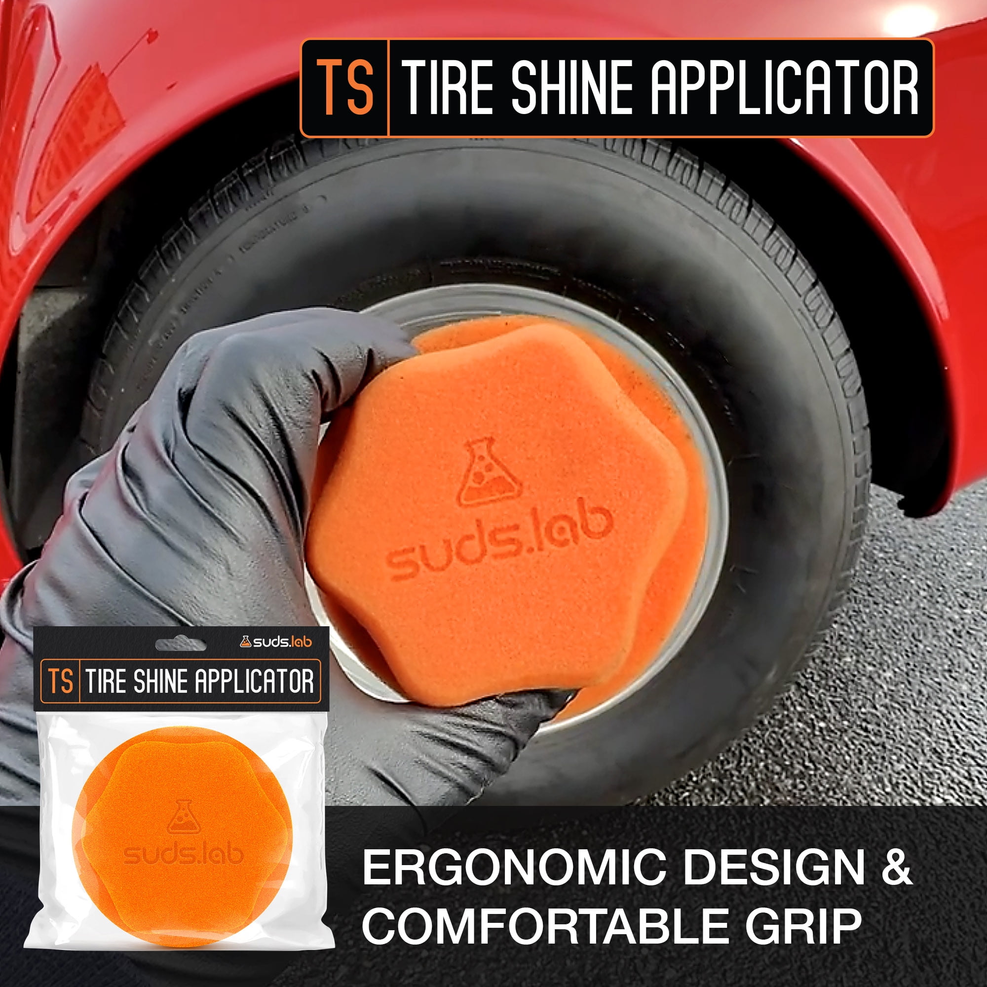 Suds Lab TS Tire Shine Applicator Pad - Reusable Foam Applicator for Tire Treatments - Use with Tire Gel, Tire Shine, Tire Wet, Tire Balm, and More!