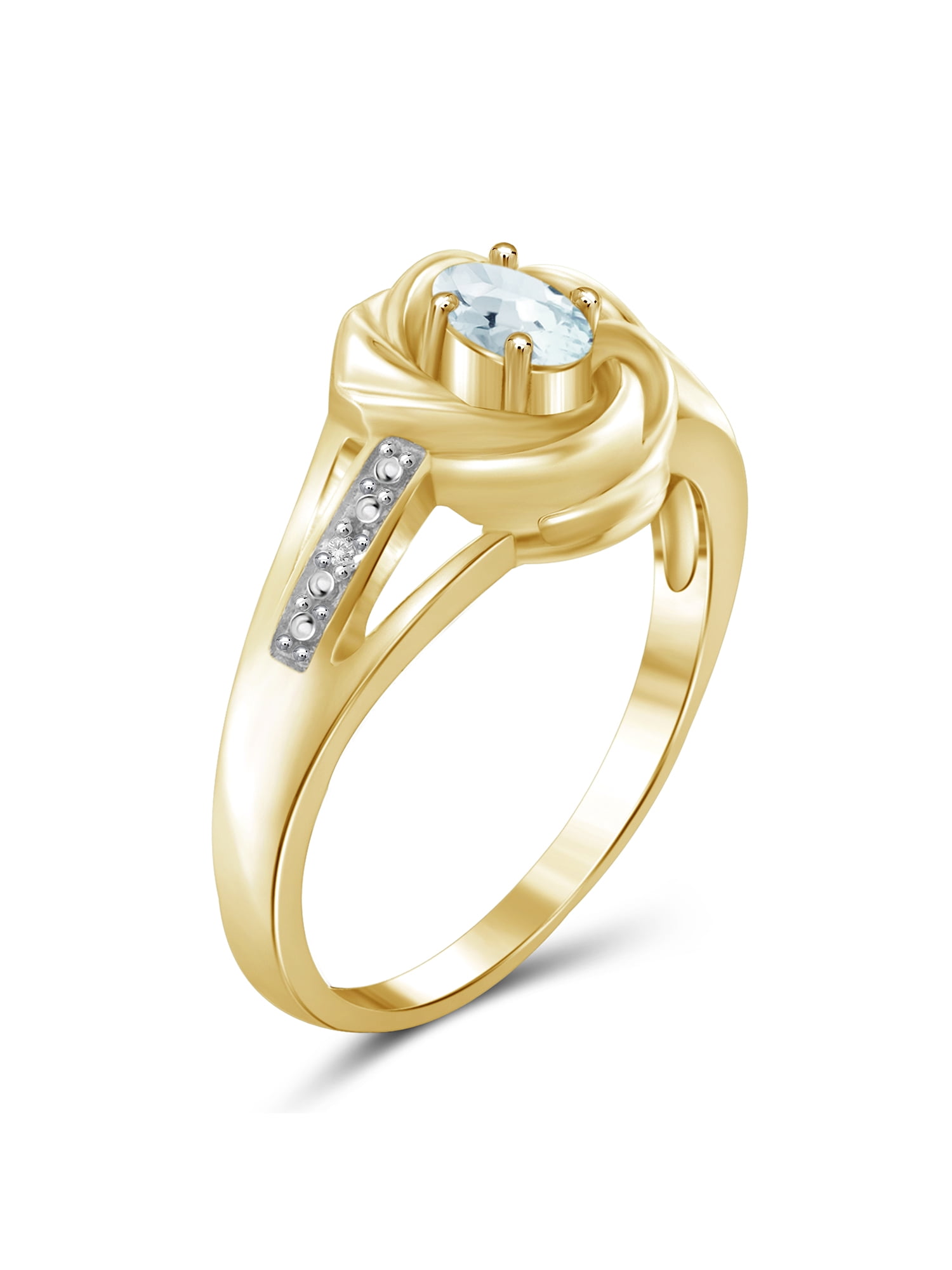 JewelersClub Aquamarine Ring Birthstone Jewelry – 0.25 Carat Aquamarine 14K Gold Plated Silver Ring Jewelry with White Diamond Accent – Gemstone Rings with Hypoallergenic 14K Gold Plated Silver Band