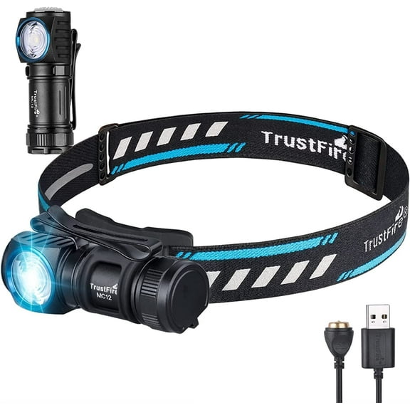 TrustFire MC12 LED Headlamp Flashlight,1000 lumens Rechargeable Headlight,IPX8 Waterproof Magnetic Charging,with 16340 battery headlight flashlight,for Camping Fishing