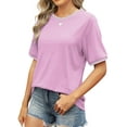 thumbnail image 3 of MOSHU Dressy Women Tops Crewneck Blouses for Women Striped Colorblock Short Sleeve Shirts Casual Summer Tops, 3 of 9