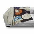 thumbnail image 3 of Indie Soft Flannel Fleece Throw Blanket, Gramophone Records and Old Audio Cassettes on Wooden Table Nostalgia Music, Cozy Plush for Indoor and Outdoor Use, 70" x 90", Blue Orange Black, by Ambesonne, 3 of 6