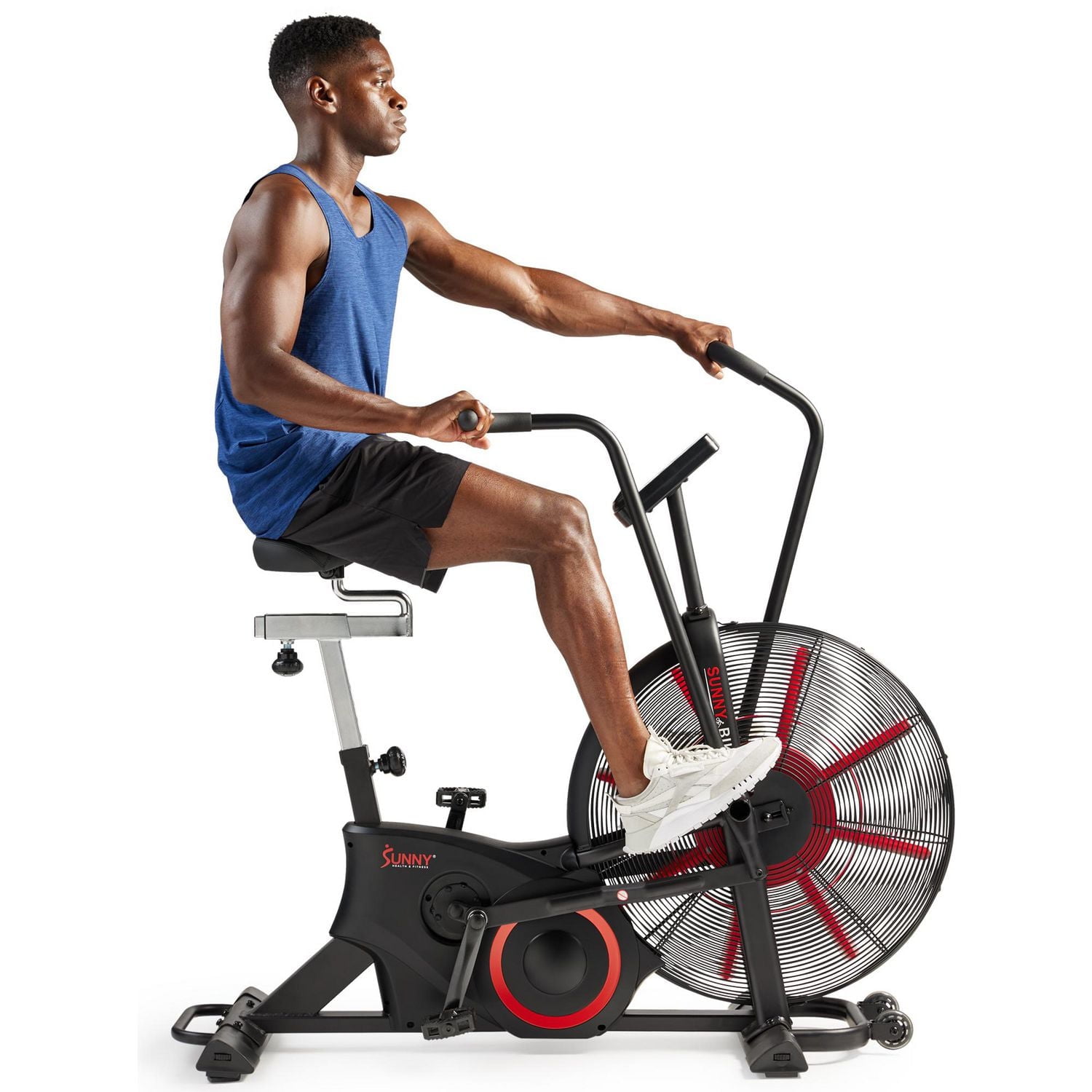 Sunny Health & Fitness Vélo d'Air Intelligente Personnalisable, Capacité de 330 lb pour Entraînement Cardio des Jambes/Bras, Vélo Cardio à Ventilateur pour Entraînement à Domicile, Connexion Bluetooth