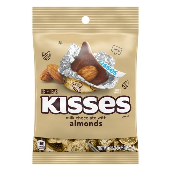 Hershey's Kisses Milk Chocolate with Almonds Candy, Bag 4.48 oz (Pack of 8)