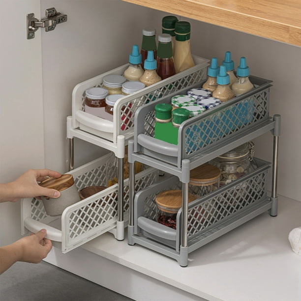 Organizador bajo fregadero, 1 unidad, 37,5 x 18,5 x 37 cm, estantes deslizantes, cajón extraíble para organizar la despensa de la cocina o el baño (gris).