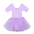 thumbnail image 6 of inlzdz Girls Ballet Dance Leotard Tutu Dress Short Sleeves Cutout Back Skirted with Built-in Knicker Purple 3-4, 6 of 7