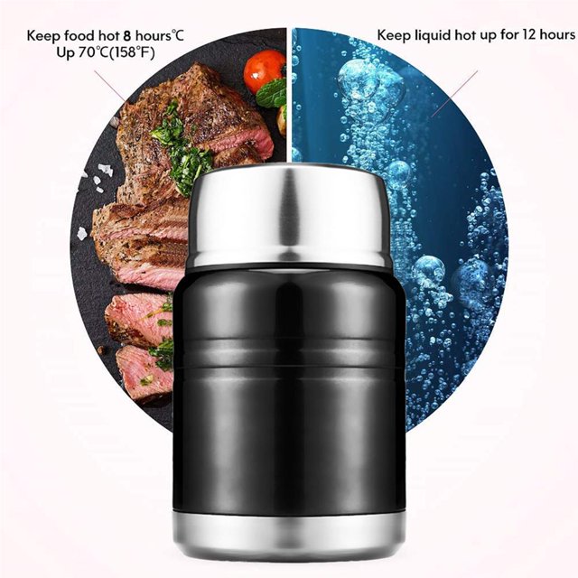 stanreset 500ML Stainless Steel Bento Box Food Container Portable with Tableware Braised Beaker Black