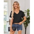 thumbnail image 5 of JYLFC Women's Casual V-Neck Short Sleeve T-Shirt Solid Loose Fit Basic Tee Top Going Out Basic Summer Blouse, Black S, 5 of 7