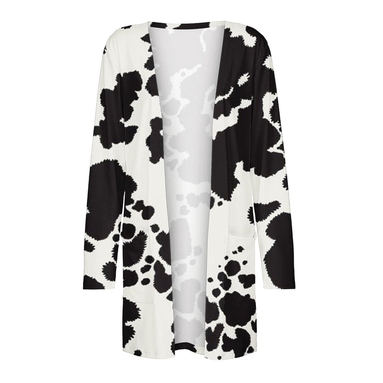 VINUSLI Women's Casual Lightweight Open Front Cardigans With Pockets Cute Cow Printed Formal Thin Kimono Duster Sweater Cardigan 2025 Brown,XL
