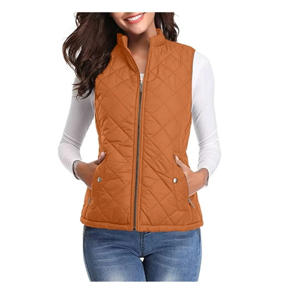 Aricy Womens Quilted Vests Stand Collar Lightweight Sleeveless Fall Winter Coat Zip Up Quilted Padded Gilet Jacket Cardigan Zipper Waistcoat Outerwear with Pocket