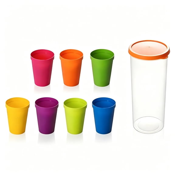 Kids Plastic Drinking Cups Set of 8 Reusable Stackable Juice Tumblers for Toddlers and Children BPA Free and Dishwasher Safe 6 Ounce
