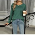 thumbnail image 5 of Long Sleeve Shirts for Women Pleated Casual Business Blouses Trendy Fashion Tunic Basic Tops Loose Trendy Fall Crew Neck T-Shirts, 5 of 7