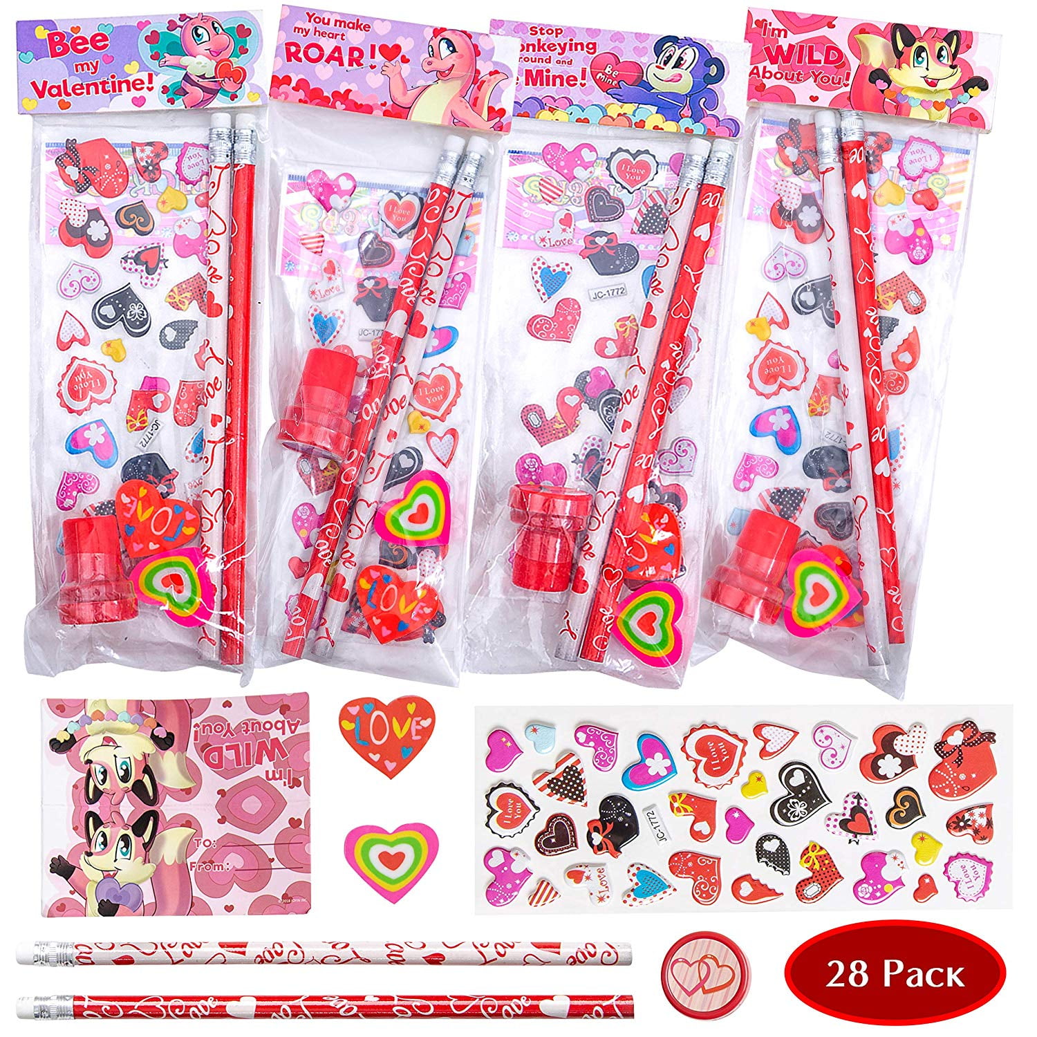 Valentine’s Greeting Cards 28 Pcs Valentines Day Cards with Whistles for Valentine Party Favor Classroom Prize Supplies 