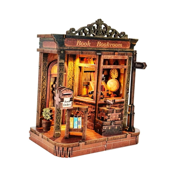 Casa de muñecas en miniatura de madera DIY con muebles, decoración hecha a mano, diversión educativa Librería