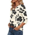 thumbnail image 5 of Craaazy Ladies Fashion 3/4 Sleeve Topss, V Neck Pleated Printed Casual Shirt, Relaxed Fit Comfy Tee for Everyday Outfits Gifts, 5 of 8
