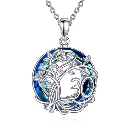 YAFEINI 30th Birthday Gifts for Women 925 Sterling Silver Tree of Life Necklace Circle Crystal Jewelry for Her Wife