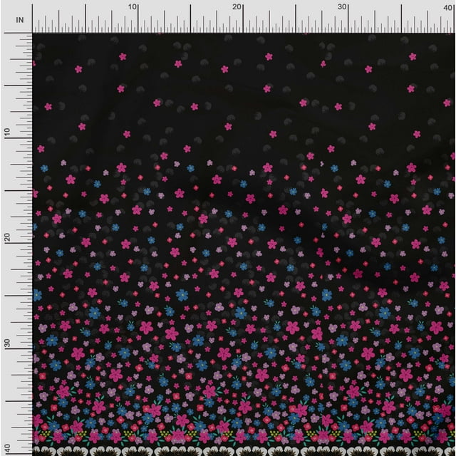 Soimoi Modal Satin Fabric Leaves & Flower Panel Print Fabric by The Yard 42 Inch Wide