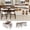 Walnut + 4chair, variant on Kitchen Island with Extendable & Rotating Table, MDF with Walnut Veneer Retro Design, 4 Drawers & Glass Door Cabinets with Built-in Socket, Expandable Dining Station for 2-4 Person