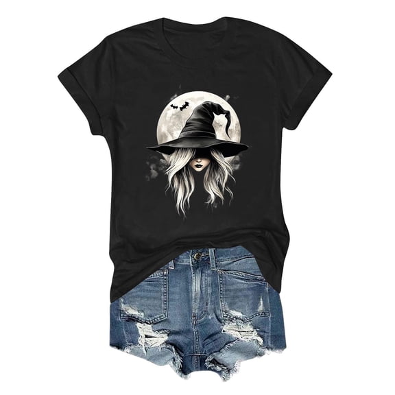 jobturf Halloween Shirts for Women Cute Pumpkin Printed Shirts Fall Short Sleeve Novelty Graphic Festival Tee Tops