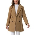 thumbnail image 1 of Abrigo de trench de longitud media con cinturón y doble botonadura para mujer Inspire Chic en color camel, 1 of 6