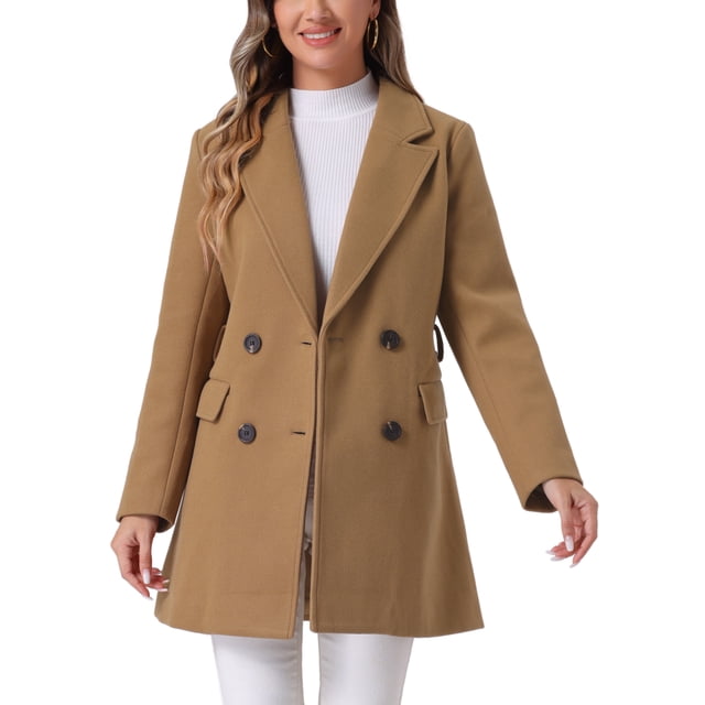 Abrigo de trench de longitud media con cinturón y doble botonadura para mujer Inspire Chic en color camel