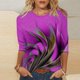 thumbnail image 1 of Blusa informal de manga 3/4 con cuello redondo y estampado de bloques de color para mujer de Honeeladyy, ideal para Año Nuevo y Acción de Gracias (morado, 2XL), 1 of 4