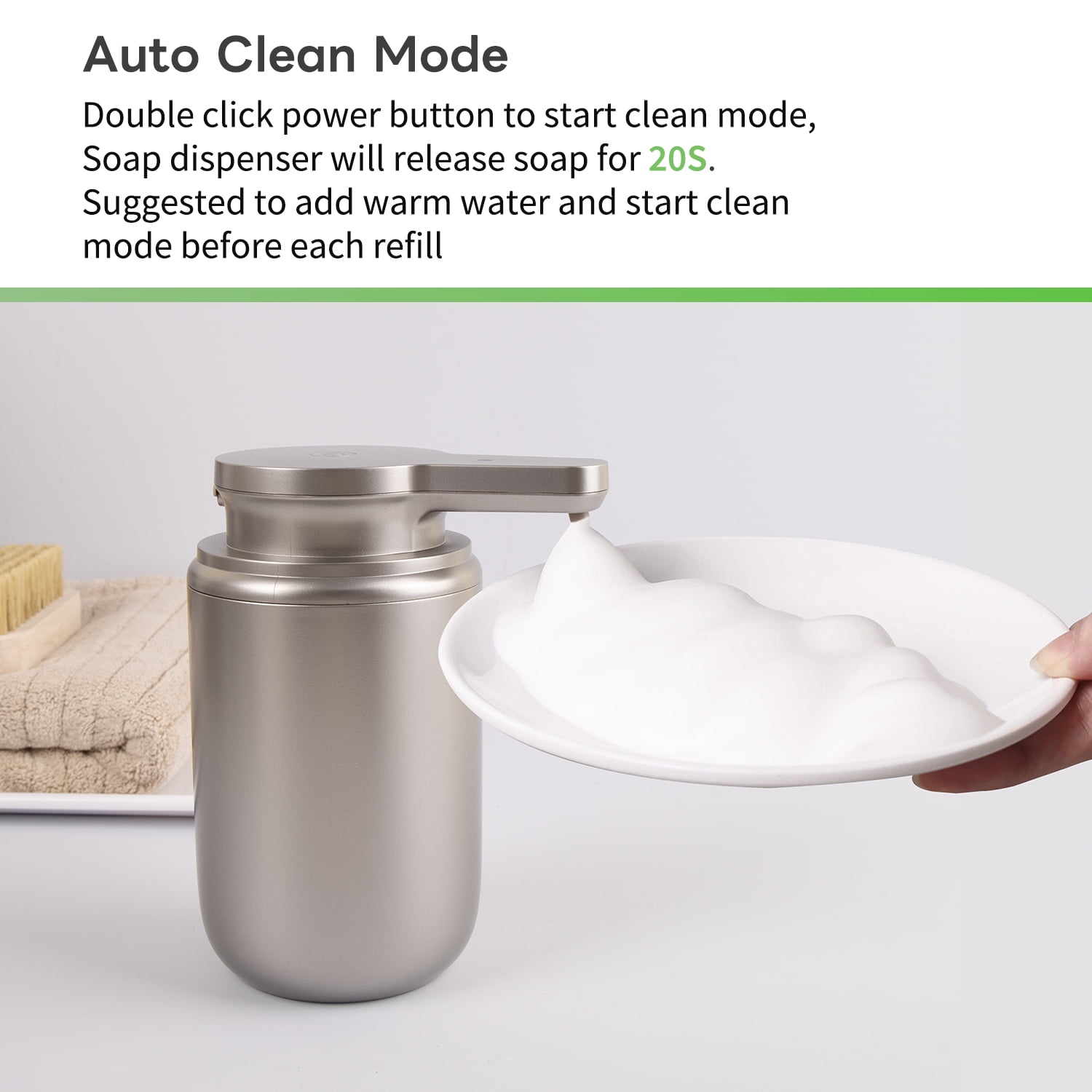 Automatic Foaming Soap Dispenser, Rechargeable Touchless Foam Hand Soap Pump for Bathroom Kitchen, Water-Resistant, Xmas Gift