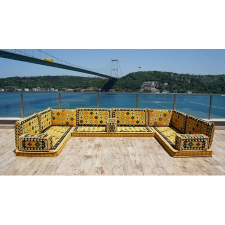 U Shaped Sofa Set Yellow Modular Sectional Couch for Living Room Arabic Floor Sofa Set Moroccan Sofas Turkish Sofa Seating