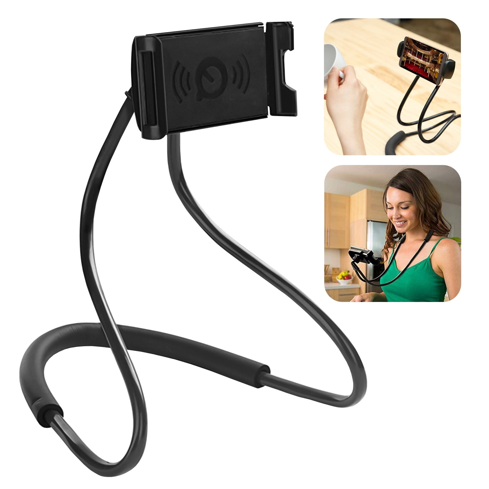 White Flexible Arms Clip Cellphone Mount Cradle Smartphone Lazy Bracket Foldable & Adjustable Cell Phone Clip Holder Super Stable Desktop Mobile Phone Stand w/Anti-Shock & Anti-Slip Cushion