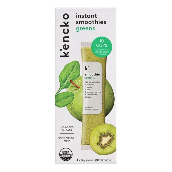 Kencko Greens Organic Instant Fruit & Veggie Smoothies, Powdered Drink Mix, .78 oz, 4 Pack