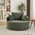 thumbnail image 3 of Leumius Oversized Round Chair Lounge Chaise Indoor,50" Upholstered Corduroy Deep Seat Single Cloud Sofa Chair, Fluffy Modern Large Circle Boneless Sleeper Sofa for Living Room, Bedroom,Green, 3 of 16