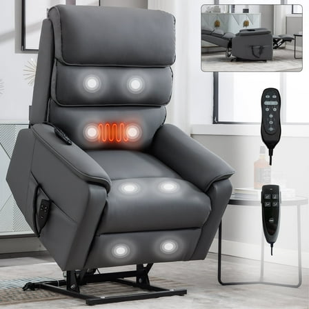 Newboti Furniture Grey Cat-Proof Leather Dual Motor Infinite Position Up To 350 Lbs Power Lift Recliner Chair With Power-Remote, Heat Massage And Heavy Duty Motion Mechanism 0006