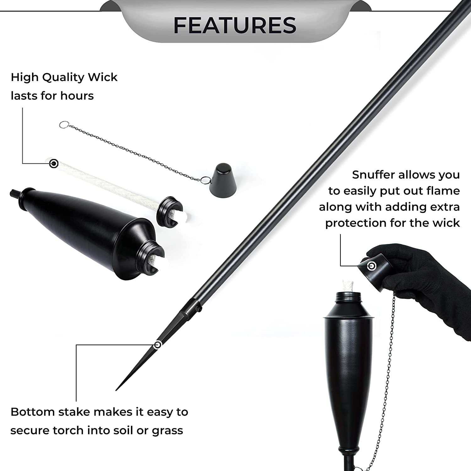 Deco Window Complete Window Solution - Set of 4 60-inch Citronella Garden Outdoor/Patio Flame Metal Torch -Black Matt
