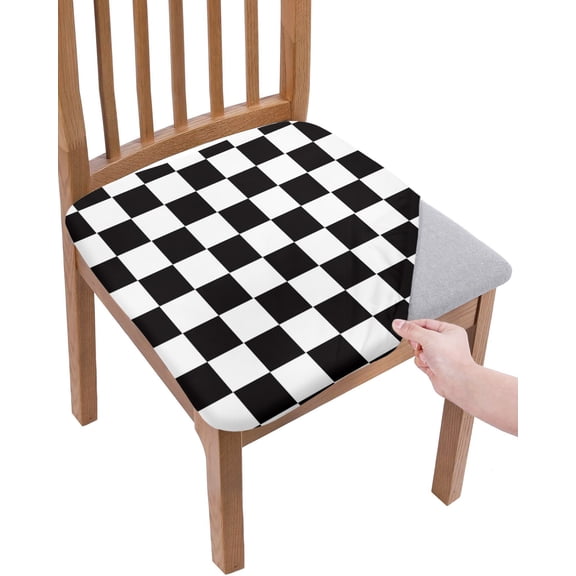 Simple Black White Checkered Chair Seat Covers for Dining Room Stretch Chair Seat Covers Set of 2, Lattice Buffalo Plaid Chair Seat Protector Cushion Slipcovers for Kitchen Restaurant Office