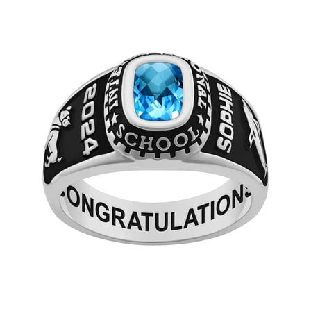Order Now for 2025 Graduation, Freestyle Women's Sterling Silver Classic Checkerboard Birthstone Class Ring, Personalized, High School or College