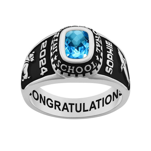 Order Now for 2025 Graduation, Freestyle Women's Sterling Silver Classic Checkerboard Birthstone Class Ring, Personalized, High School or College