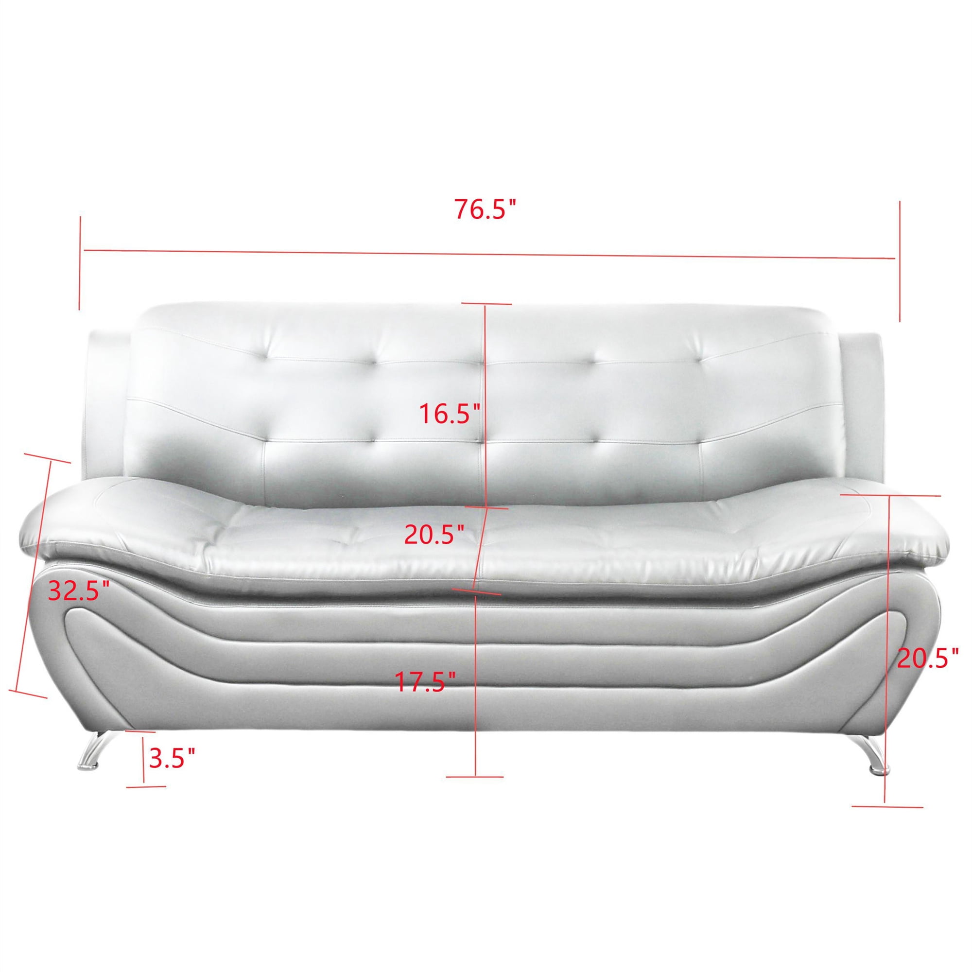 Aukfa 3 Piece Sofa Set - 76.5" Upholstered 3 Seat Sofa Couch for Living Room, Leather, Black&White