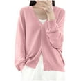 thumbnail image 4 of JUSLIO Button-Up Womens Tops Knit Solid Blouses Fashion Long sleeve V Neck Blouses Pink L, 4 of 5