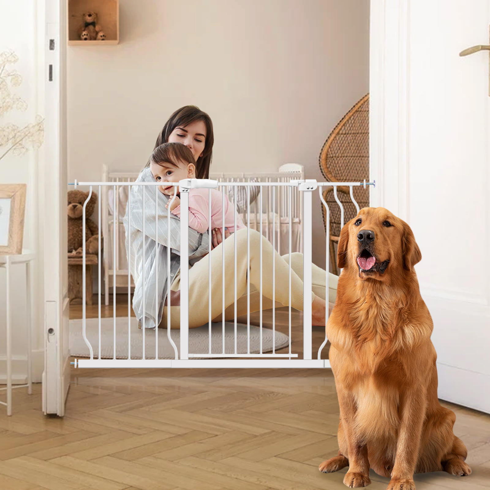 Stairs 192-Inch Super Wide Adjustable Dog Gate 2-in-1 Safety Gate Play Yard 26'' Tall Pet Gate for Hallway Indoor/Outdoor Includes 4 Pack of Wall Mounts Doorway 
