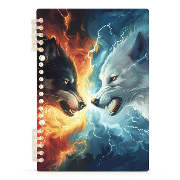 Two Funny Cool Wolves Spiral Journal Notebook College Ruled Notebook 8.3" x 5.7" A5 Lined Thick Paper Page