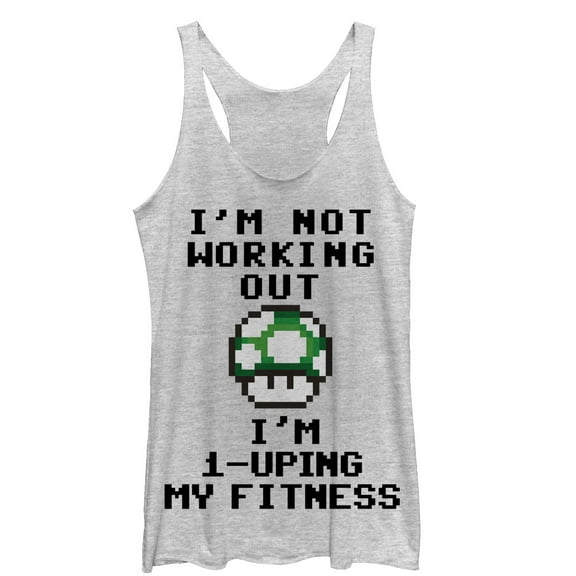 Women's Nintendo Mario 1-Uping Fitness  Racerback Tank Top White Heather Small