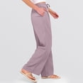 thumbnail image 4 of Sewkxo Woman's Pants Plus Size Linen Drawstring Ruffle Hem Beach Pant Spring Summer Wide Leg Loose Lounge Trousers with Side Pockets,Pink L, 4 of 5