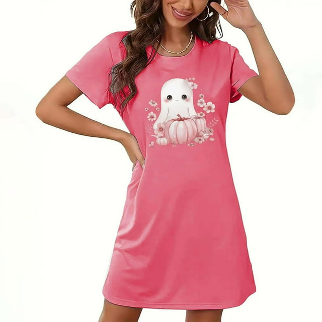 Tnhcen Robe de Nuit d'Halloween pour Femmes Grande Taille / Ensemble de Pyjama Brossé Double Face / Vêtements de Nuit Doux Grande Taille pour des Nuits Confortables