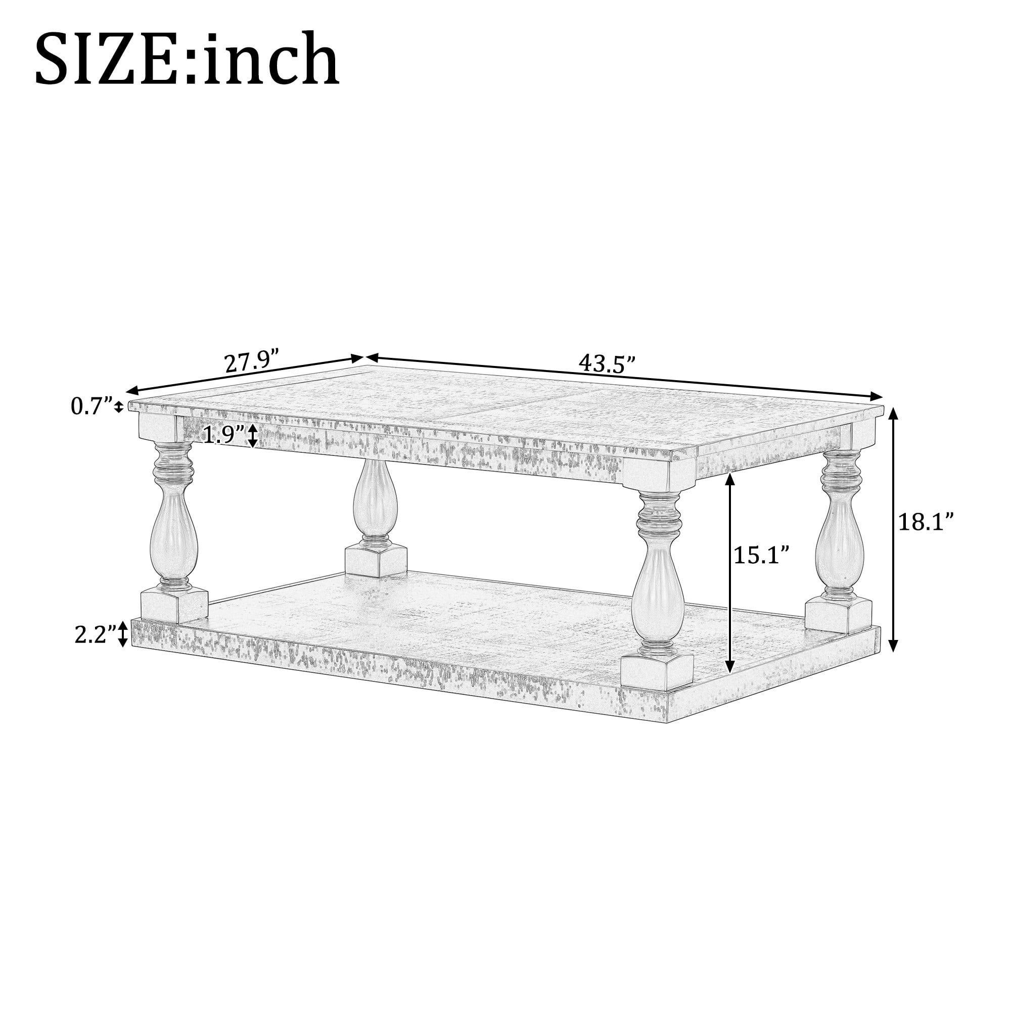 Vintage Coffee Table with Vase Column Legs, Wood Coffee Table with Pine Veneer Top, Decorative Center Table for Living Room Study Room, Brown