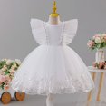 thumbnail image 6 of Ruyang Toddler Baby Tulle Dress Bow Flower Print Pleated Smocked Dresses Elegant Cute Ruffles Sleeve Summer Casual Dresses, 6 of 9