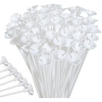 100 Pcs Plastic Balloon Sticks Holders with Cups for Birthday and Wedding Party Supplies, White, 12.6" Assembled Width