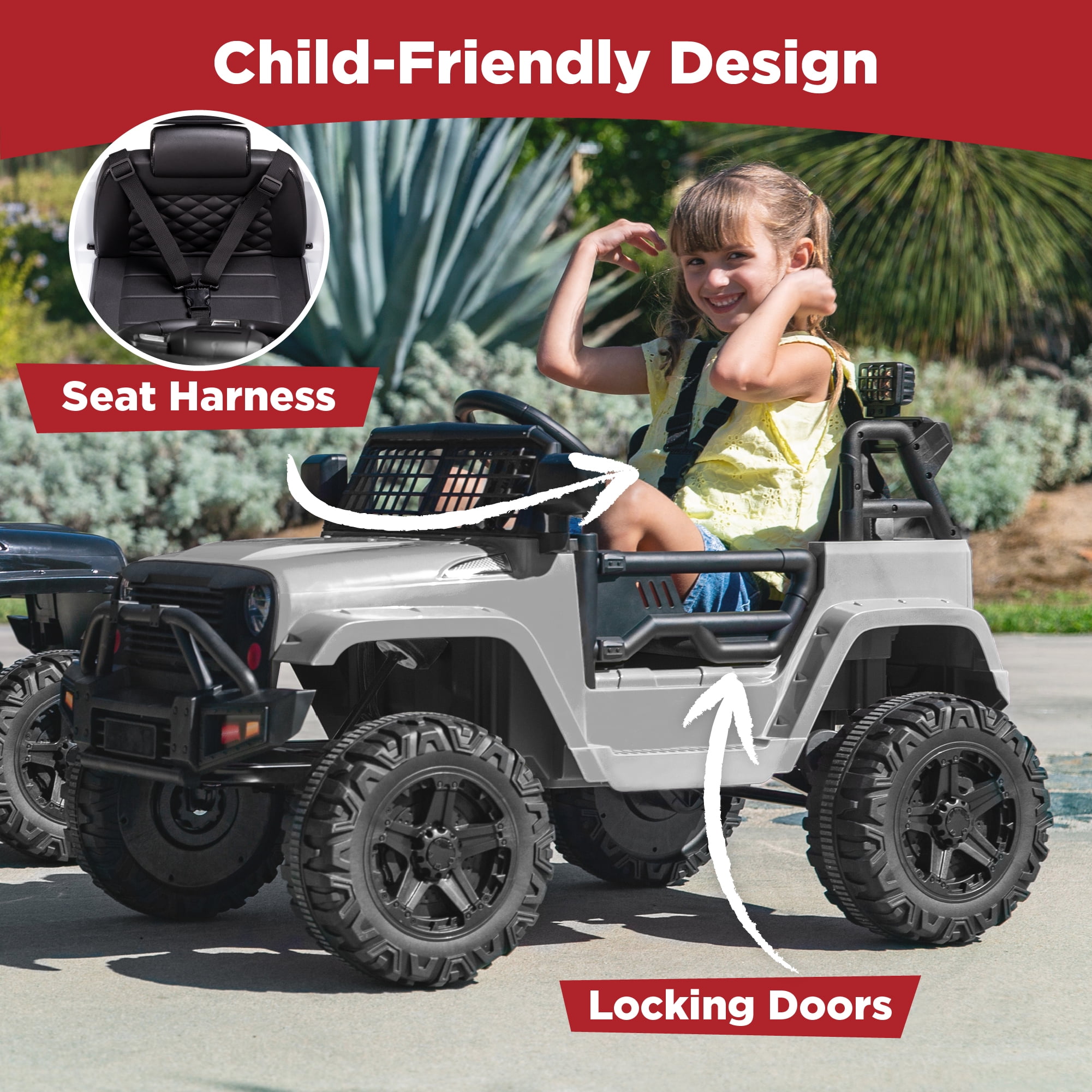 Best Choice Products 12V Kids Ride On Truck Car w/ Parent Remote Control, Spring Suspension, LED Lights - Light Gray